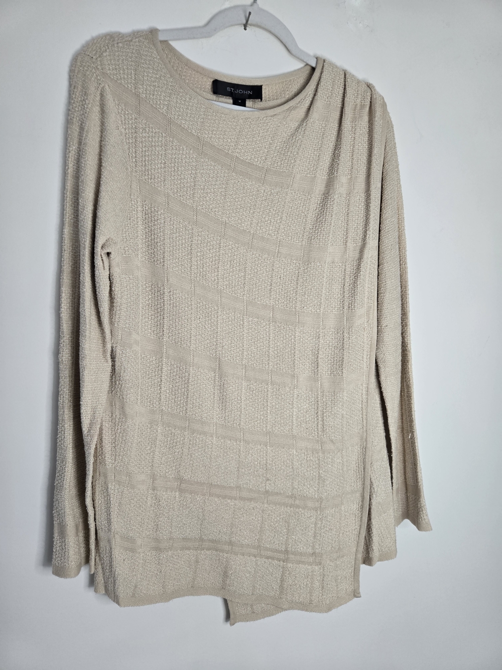 St. John Cream Textured Crewneck Tunic Sweater Designer Nirmcore Medium